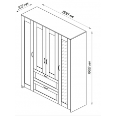 Шкаф СИРИУС четырехдверный с двумя выдвижными ящиками и зеркалом, цвет Дуб Венге