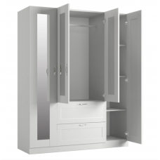 Шкаф СИРИУС четырехдверный с двумя выдвижными ящиками и зеркалом, цвет белый
