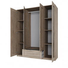 Шкаф СИРИУС четырехдверный с выдвижным ящиком и двумя зеркалами, ДСП, цвет Дуб Сонома