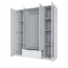 Шкаф СИРИУС четырехдверный с выдвижным ящиком и двумя зеркалами, ДСП, цвет белый