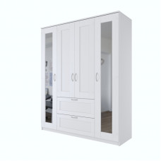 Шкаф СИРИУС четырехдверный с двумя выдвижными ящиками и двумя зеркалами, цвет белый