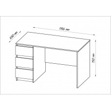 Стол КАСТОР письменный однотумбовый с тремя ящиками, цвет Дуб Сонома
