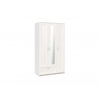 Шкаф СИРИУС трёхдверный белый с одним выдвижным ящиком и зеркалом