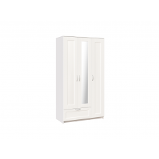 Шкаф СИРИУС трёхдверный белый с одним выдвижным ящиком и зеркалом